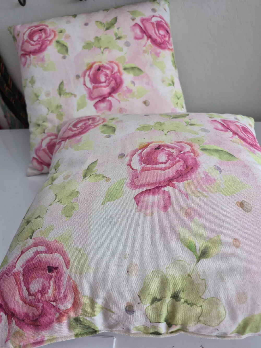 Hobby Lobby Pink and Green Rose Accent Pillow- Set Of 2